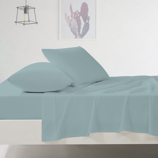 Refurbished Color Sense 300-Thread Count Cotton Sateen Bed Sheet Set, Wrinkle Resistant, True Grip Fit Technology, Turquoise, Twin, 3-Piece