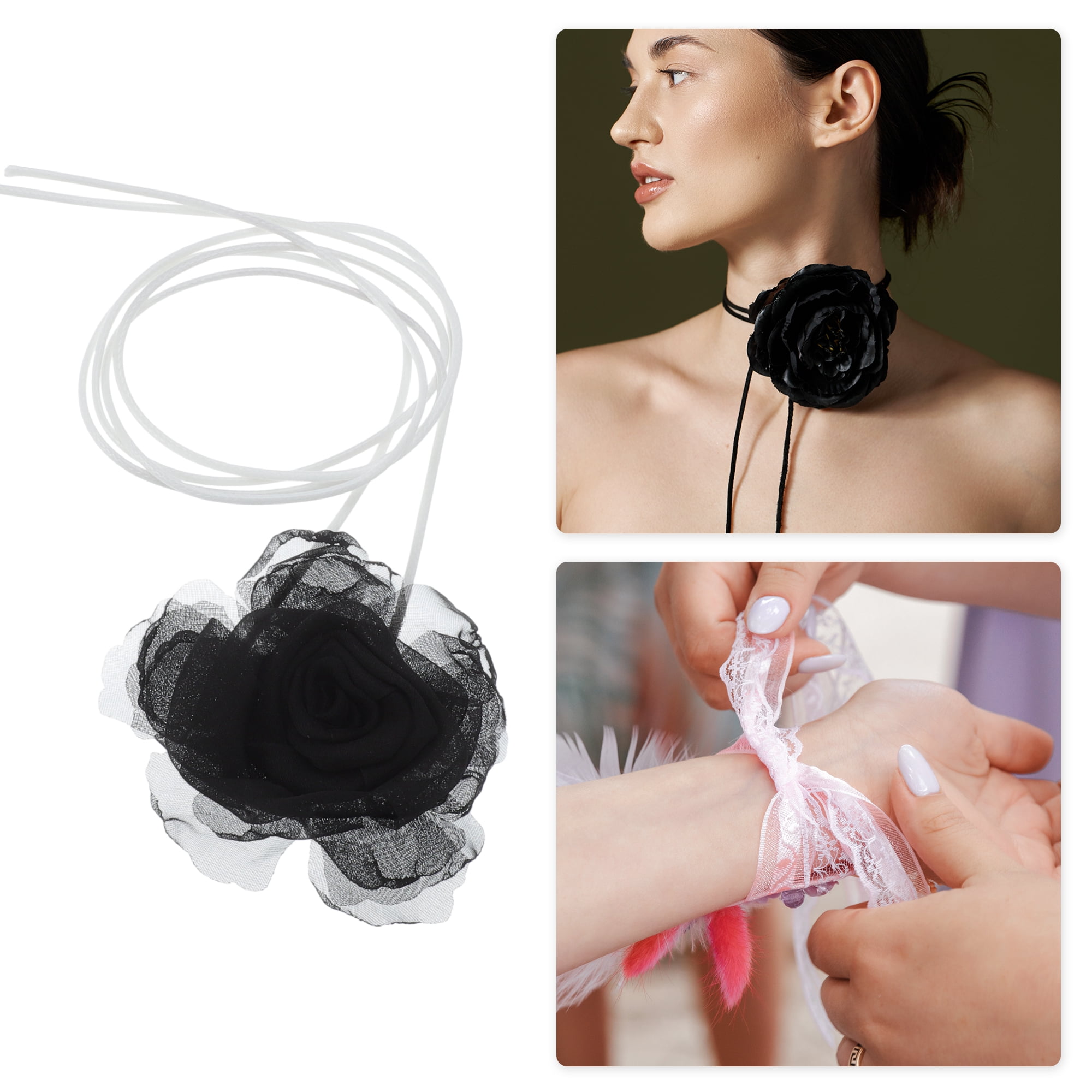 Unique Bargains Flower Choker Necklace 1Pc Black, White