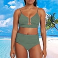 thumbnail image 2 of Clearance! Yajing Swimwear for Women 2 Piece Bikini Set U Wire Cutout Swimsuit High Waisted Textured Ruched 2025 Summer Beach Swim Bathing Suits Womens Swimwear Green S, 2 of 4