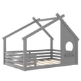 thumbnail image 6 of Bellemave Full House Floor Bed with Window and Shelf, Solid Wood Montessori Bed with Roof, Low to Ground House Bed with High Fence for Bedroom, Grey, 6 of 8