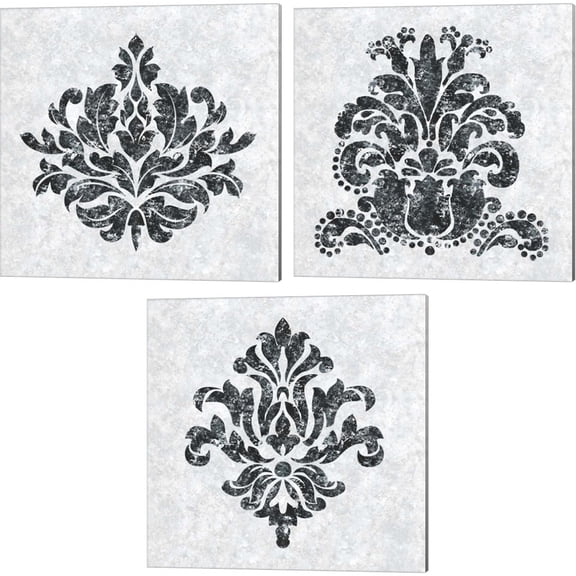 Great Art Now Textured Damask on white by Lee C 3 Piece Canvas Art Set Each 14W x 14H
