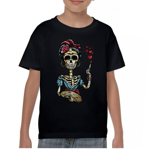 Tee Hunt Frida Kahlo Sugar Skull Youth T-Shirt Calavera Day of The Dead Kids