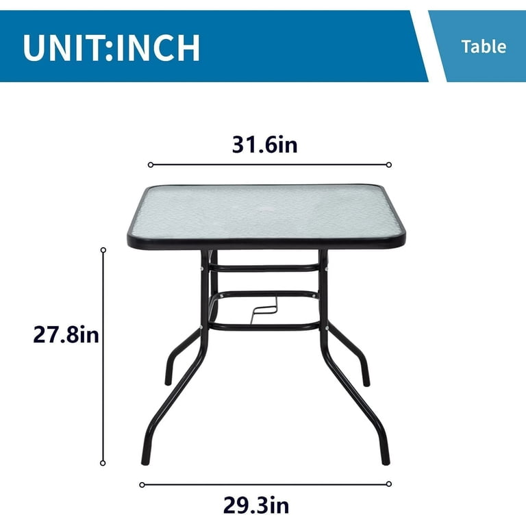 NiamVelo Square Patio Table, 4-Person Tempered Glass Top, Black photo 6