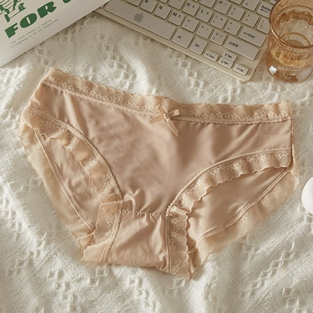uublik Women s Panties High Waist Breathable Briefs Soft Underpants Ladies Stretch Panties Lace Underwear Coffee