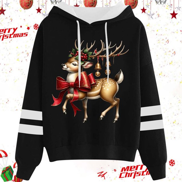 WILLBEST Sweat à Capuche pour Femmes et Hiver Mode Noël Nœud Rouge Imprimé Cerf Sweat à Capuche Doublé