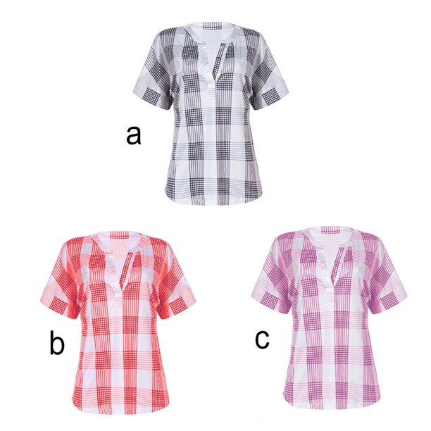 Minnieouse Camisa de manga corta de verano para mujer, jersey holgado y transpirable a cuadros, blusa estampada para niñas, ropa de moda de color Prendas para la parte del cuerpo Rojo XL