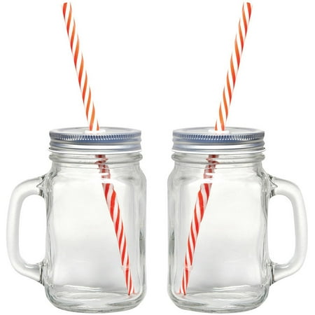 Starfrit Gourmet 080049-006-0000 Mason Jar Mugs, 2 Pk With Straws