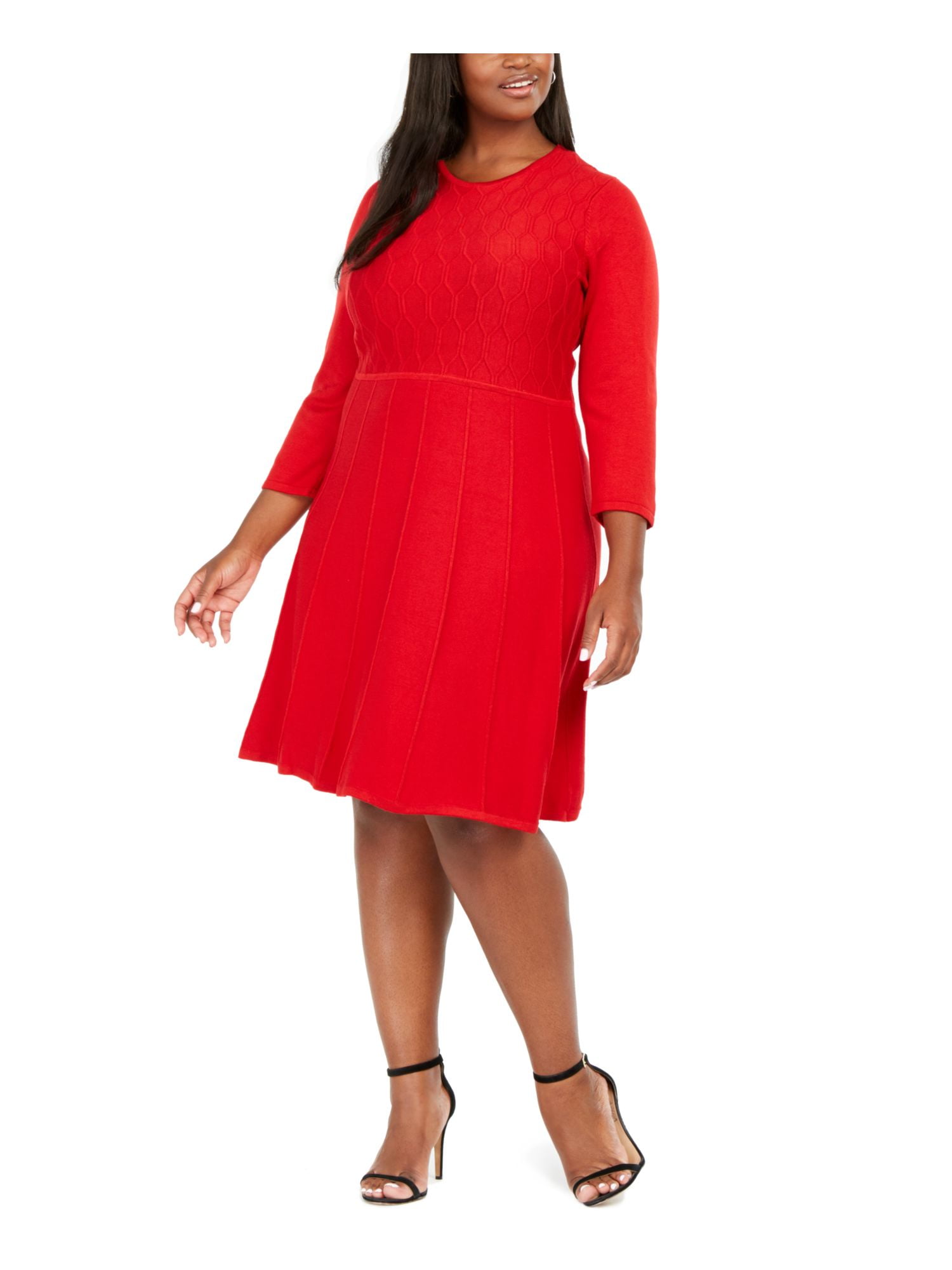 JESSICA HOWARD Womens Red 3/4 Sleeve Knee Length + Flare Dress Plus 2X - Walmart.com