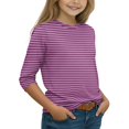 thumbnail image 3 of Girls Casual 3/4 Sleeve T Shirts Kids Crewneck Tops Fashion Striped Tees Purple,12-13 Years, 3 of 7
