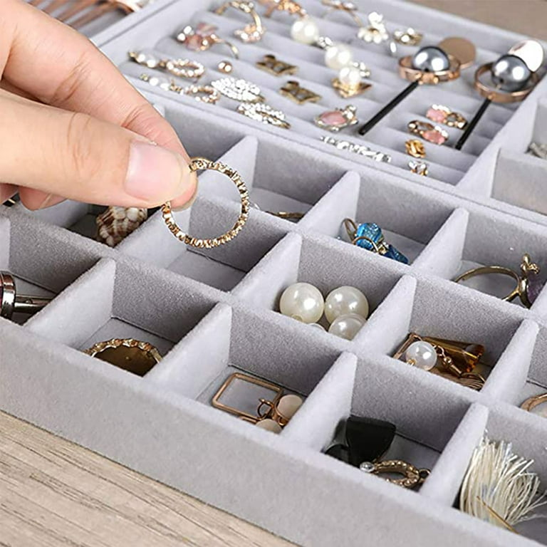 Velvet Earrings Rings Bracelet Tray Jewelry Display Drawer Organizer  Storage Box