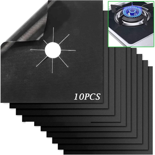 10PCS Cubiertas para Estufa - Protector de Gas, Protectores Reutilizables para Estufas, Cortables, Antiadherentes, Fácil de limpiar