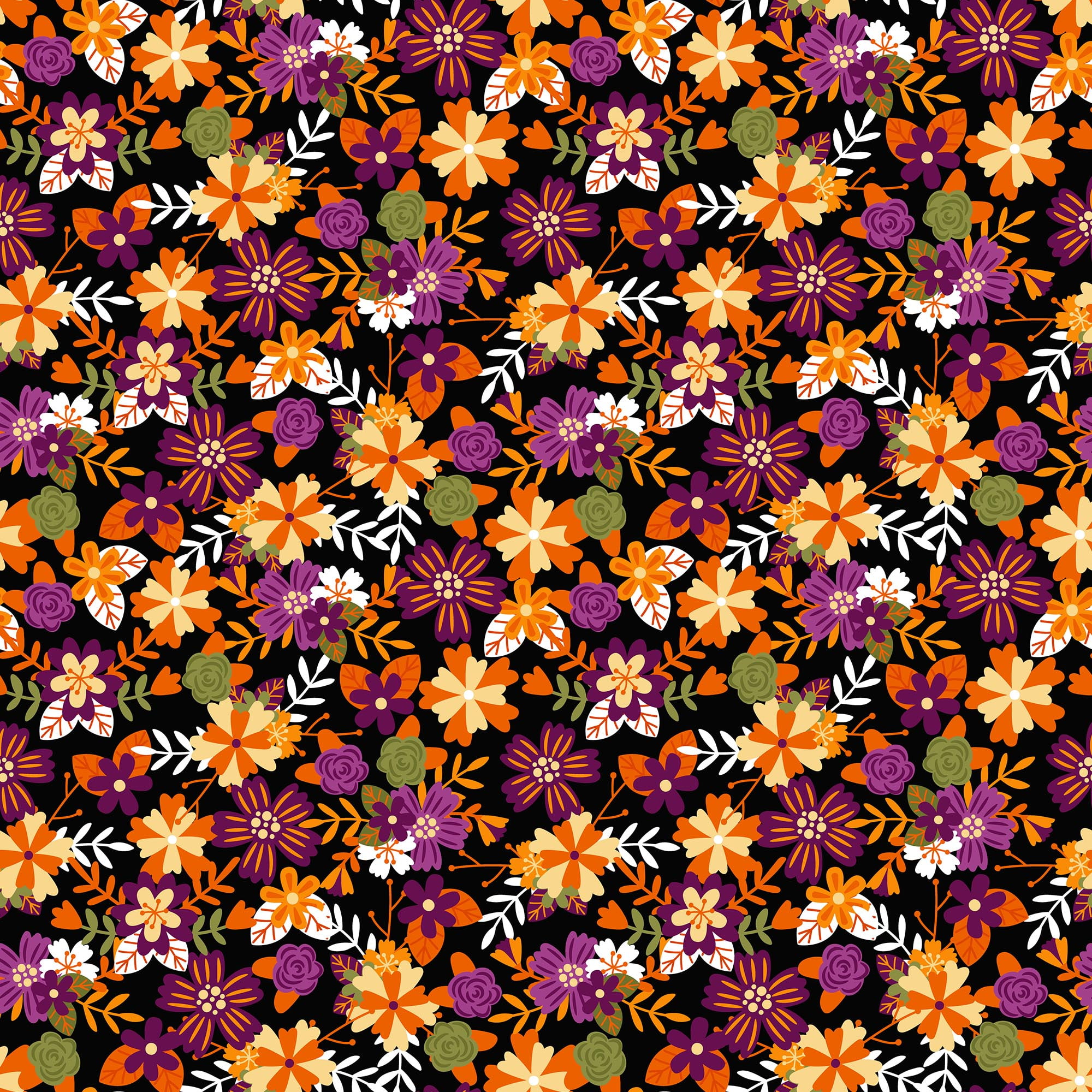 David Textiles, Inc. 21' x 18' 100% Cotton Hallow Flowers Precut Sewing & Craft Fabric, Black