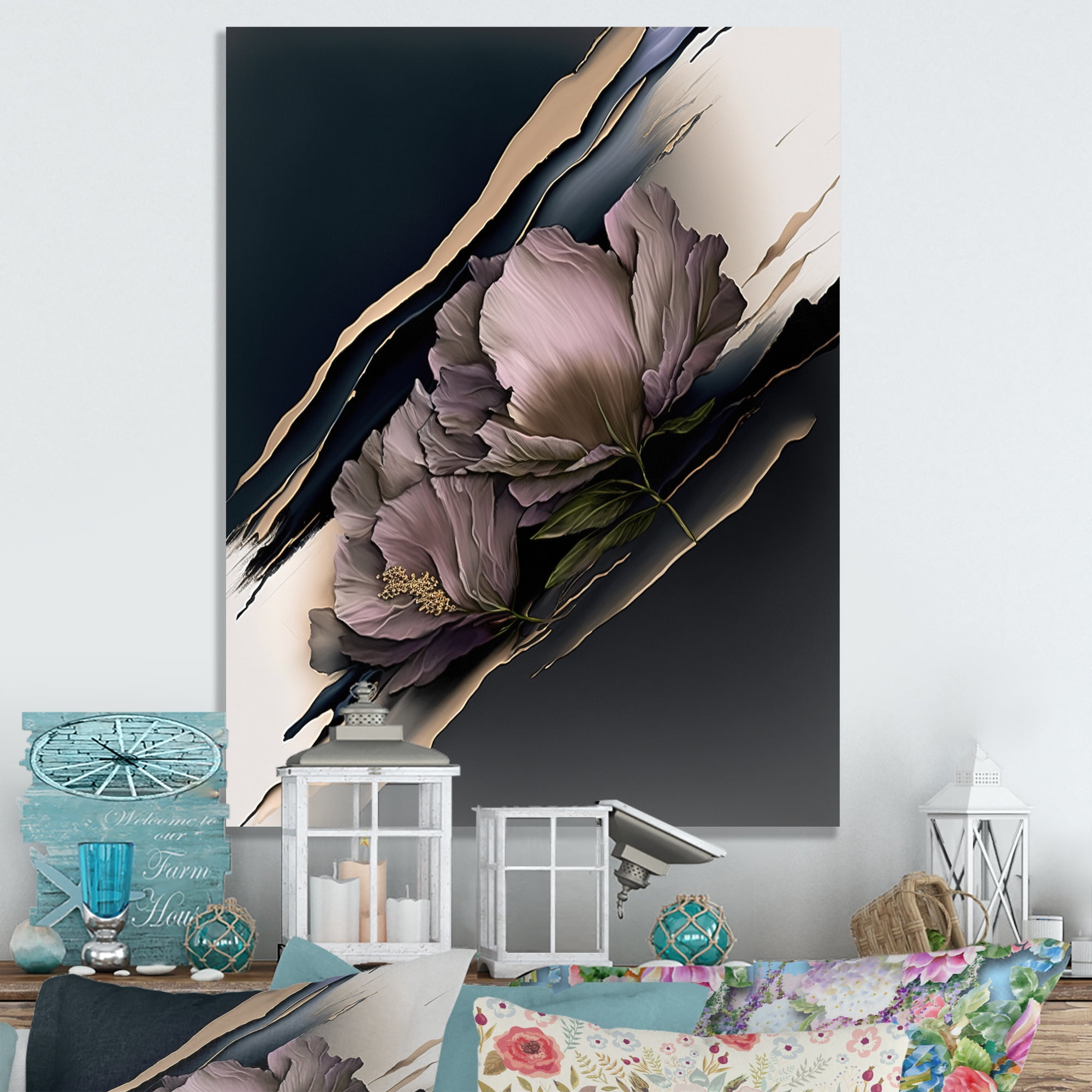 Designart Purple Peony Hyperrealistic Flowers III Canvas Wall Art