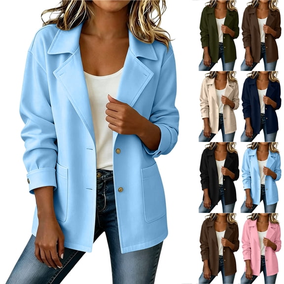 Otntypg Fall Jackets for Women Trendy Long Sleeve Button Down Notch Lapel Collared Fully Lined Jacket Loose Fit Casual Windbreaker Outwear Coat with Pockets