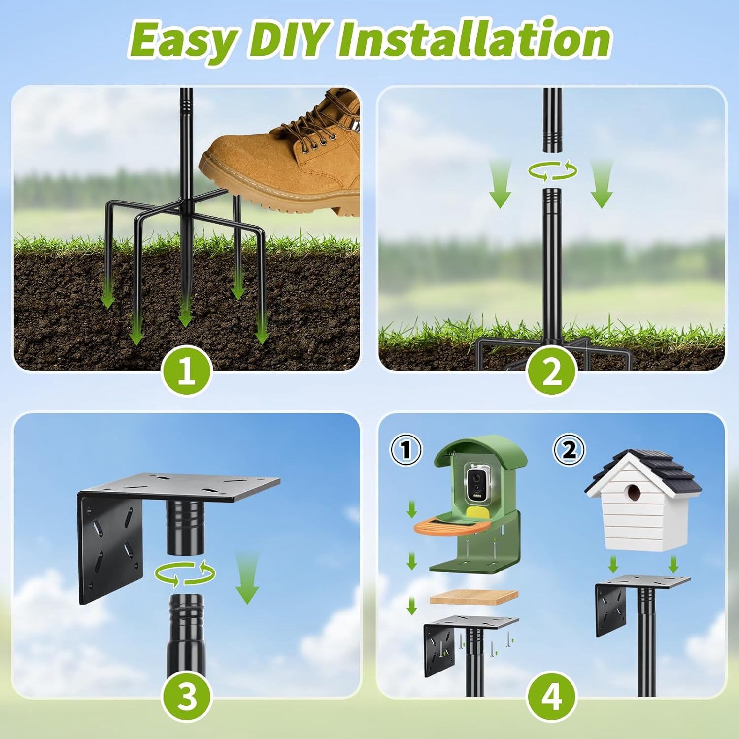 KOLAKO Bird House Pole, 76 inch Adjustable Bird Feeding Station, Heavy Duty Bird Feeders Stand for Outdoors Smart Birdhouse Weather Station Hanging