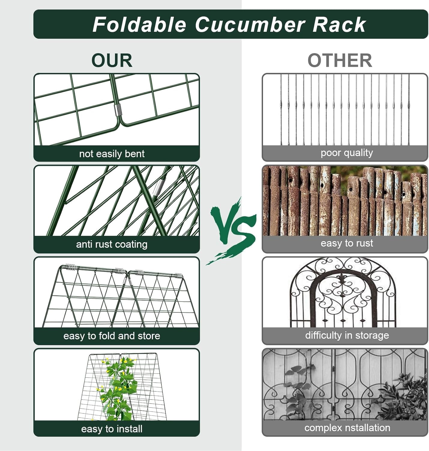 Cucumber Trellis, Garden Trellis for Climbing Plants Outdoor, Foldable A-Frame Trellis, Cucumber Trellis for Raised Bed for Cucumbers, Peas, or Tomatoes (Green, Small Grid 48‘’H*34''W)
