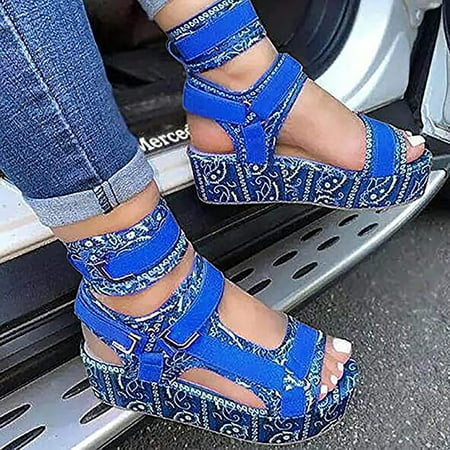 

Zpanxa Womens Sandals Summer European and American Colored Fish Mouth Platform Ladies Sandals Wedge Sandals for Women Blue 42