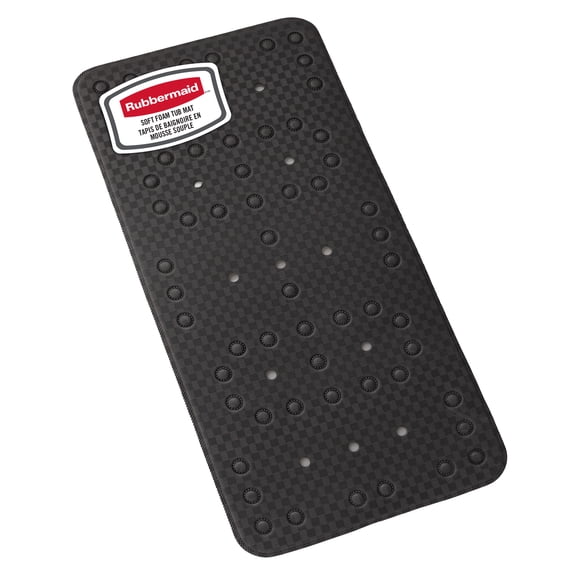 Rubbermaid Soft Foam Bath Tub Shower Mat for Bathroom, Non-Slip with Quick-Drain Holes, 35.88" x 17", Black