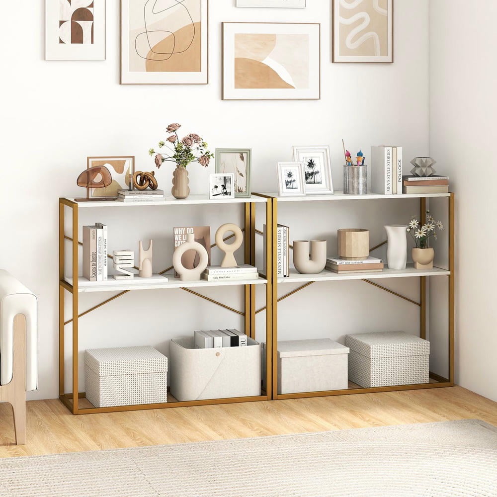 GVN 36" Console Table with Wooden Open Shelves and Metal Frame, 2-Tier Entryway Table for Hallway, Living Room, White