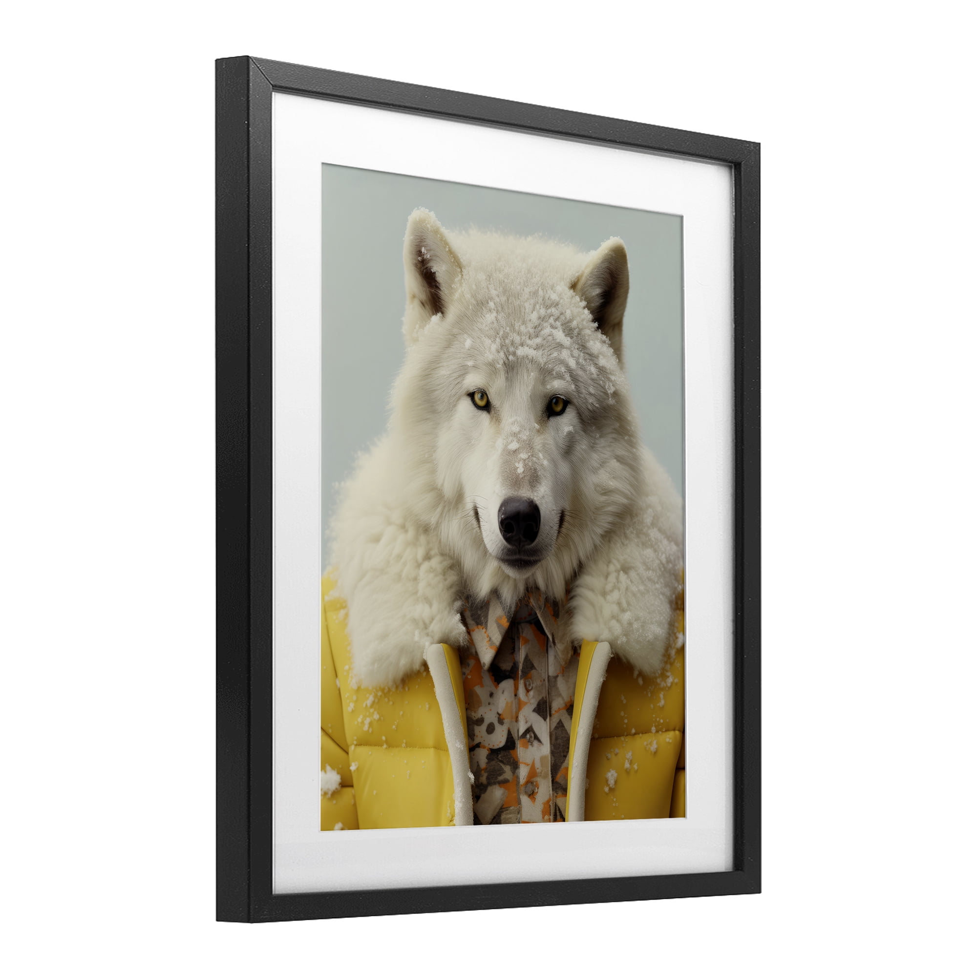 Stupell Industries Snow Wolf Yellow Jacket Black Framed Print Under Glass, design by Ray Powers