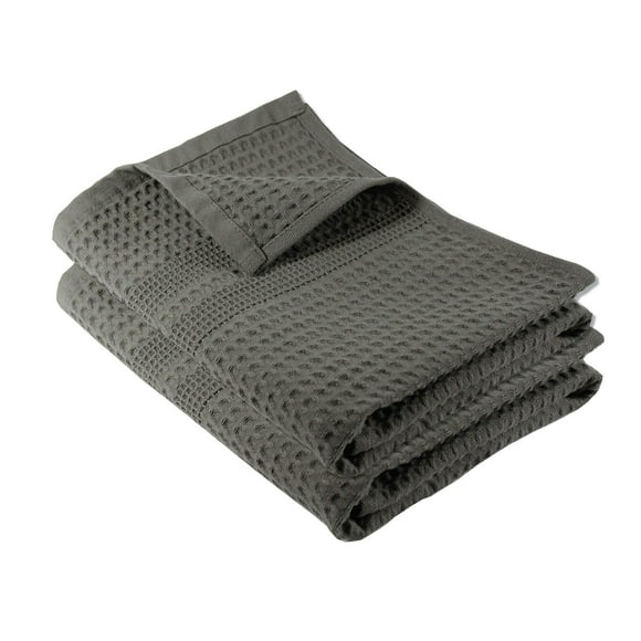 GILDEN TREE Waffle Hand Towels for Bathroom Quick Dry Towel Super Absorbent Thin 100% Cotton Hand Towels Lint Free Hand Towels for Bathroom Set of 2 Classic Style (Stone)