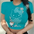 thumbnail image 1 of RWJDXD Chemises Décontractées d'Été pour Femmes Mode Urbaine Manches Courtes Crop Tops Imprimé Chat Hello Kitty Col Rond Ajusté T-Shirts, 1 of 5