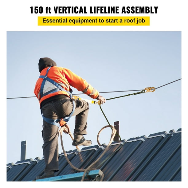 Vevor Vertical Lifeline Assembly, 150 Ft Fall Protection Rope, Polyester Roofing Rope, Ce Compliant Fall Arrest Protection Equipment With Alloy Steel