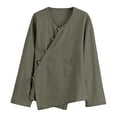 thumbnail image 2 of Uootdi Business Casual Outfits for Women V Neck Linen Asymmetric Button Long Sleeve Shirts Office Commute Daily Wear Blouses Gift, 2 of 6