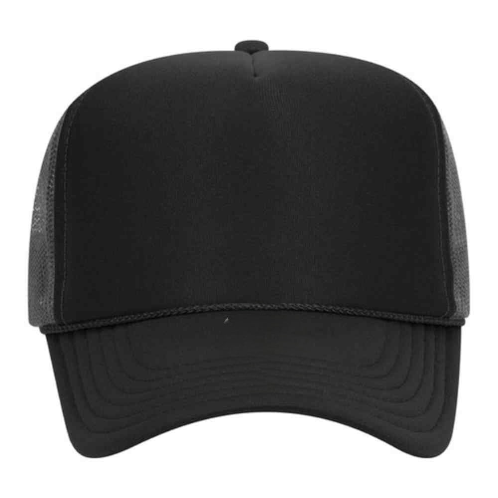 Couver 5 Panel High Crown Back Split Mesh Polyester Foam Trucker Hat, Black Charcoal Grey, 6 Count