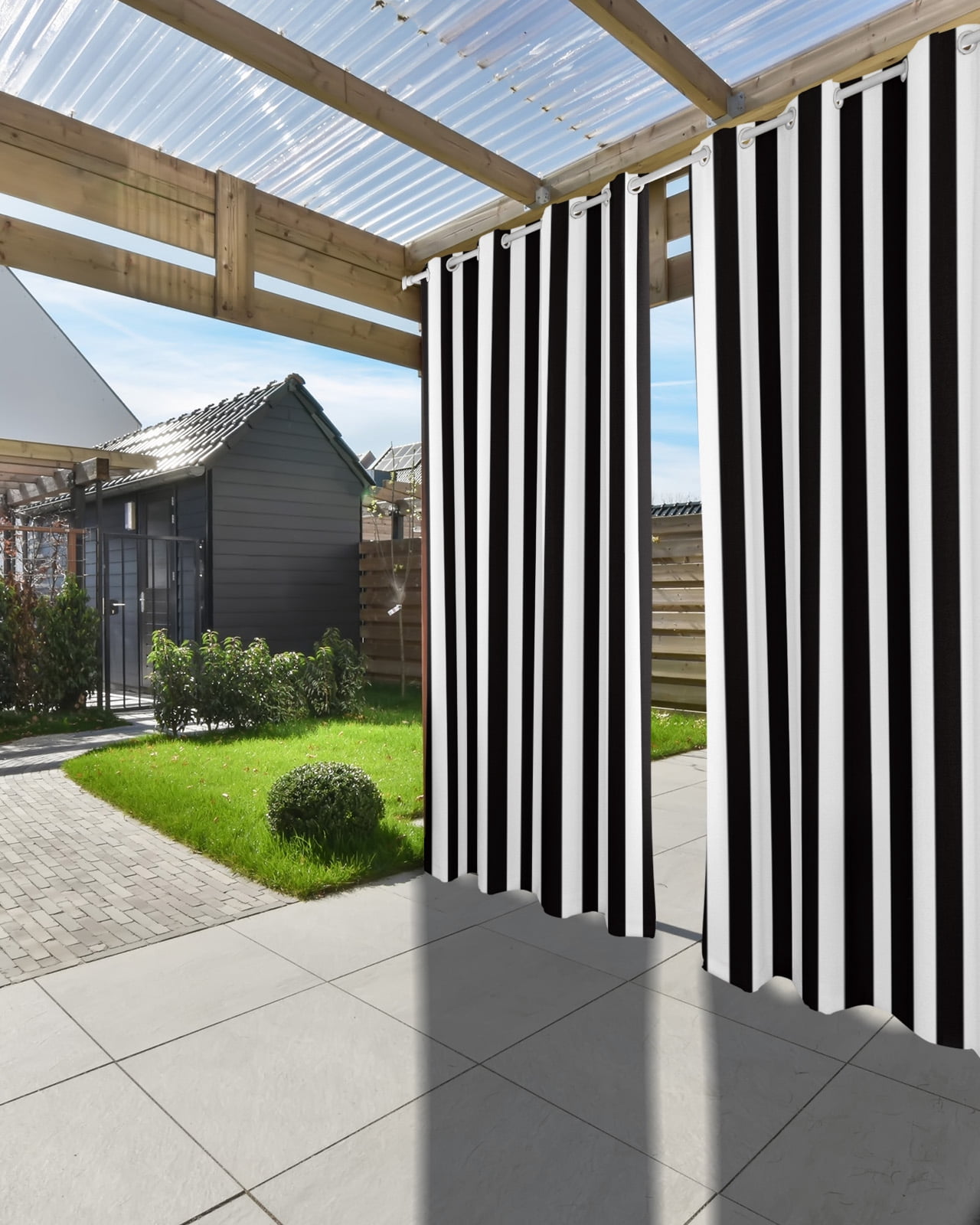 nqOlkjepod Outdoor Curtains for Patio Waterproof, Black Striped Outdoor Privacy Panels Grommet, Modern Farmhouse Black White Stripes Blackout Outside Curtains for Porch/Cabana 54"x95", 2 Panels