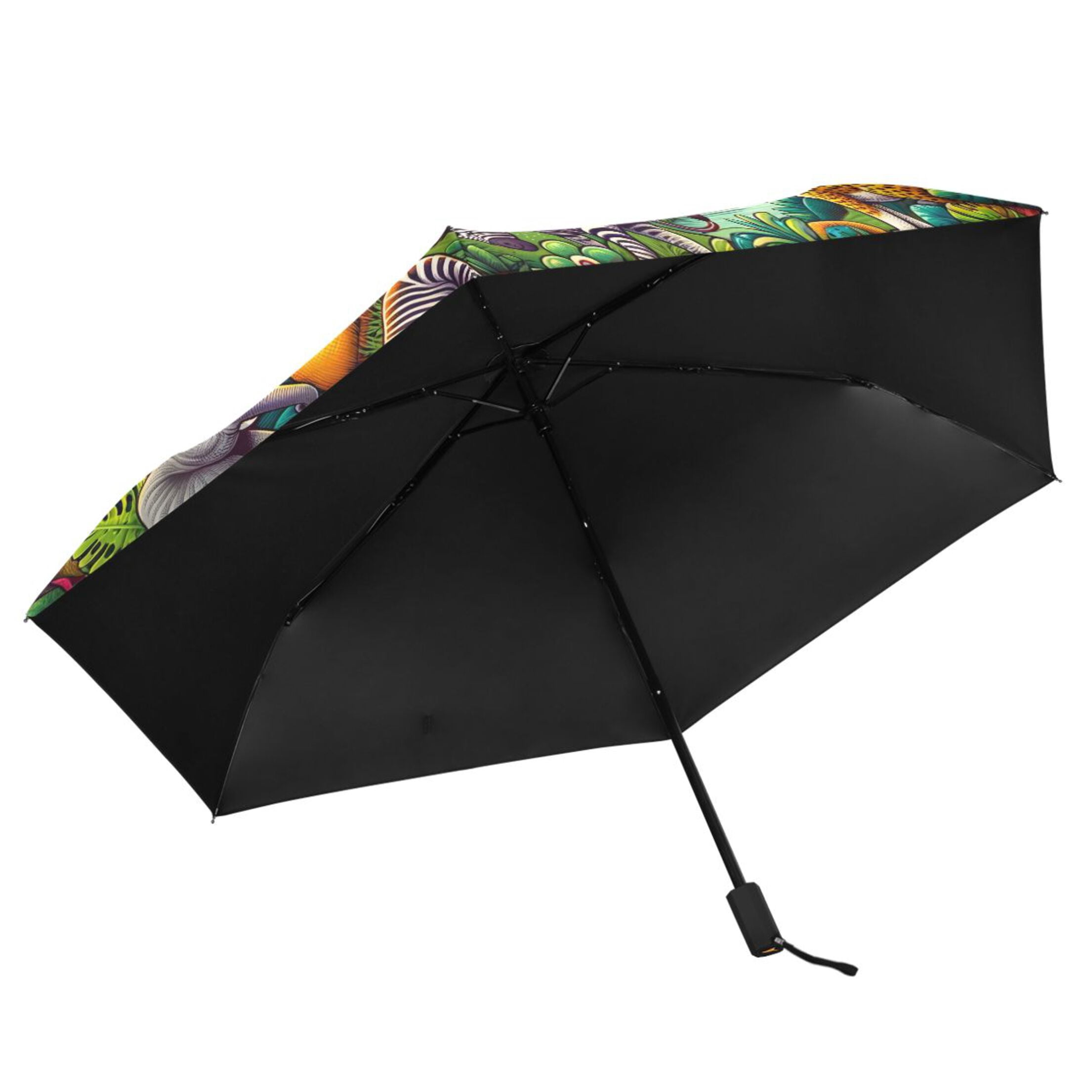 Jungle Animals and Hot Air Balloon Compact Sun Umbrella Windproof Travel Umbrellas for Rain Strong Portable UV Protection