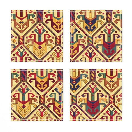 

Linen Cotton Canvas Cocktail Napkins (Set of 4) - Kilim Exotic Pattern Red Blue Yellow Traditional Print Cloth Cocktail Napkins by Spoonflower