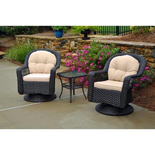 Tortuga Outdoor Biloxi Outdoor Espresso Resin Wicker 3-Piece Swivel Glider Set with Beige... by Overstock