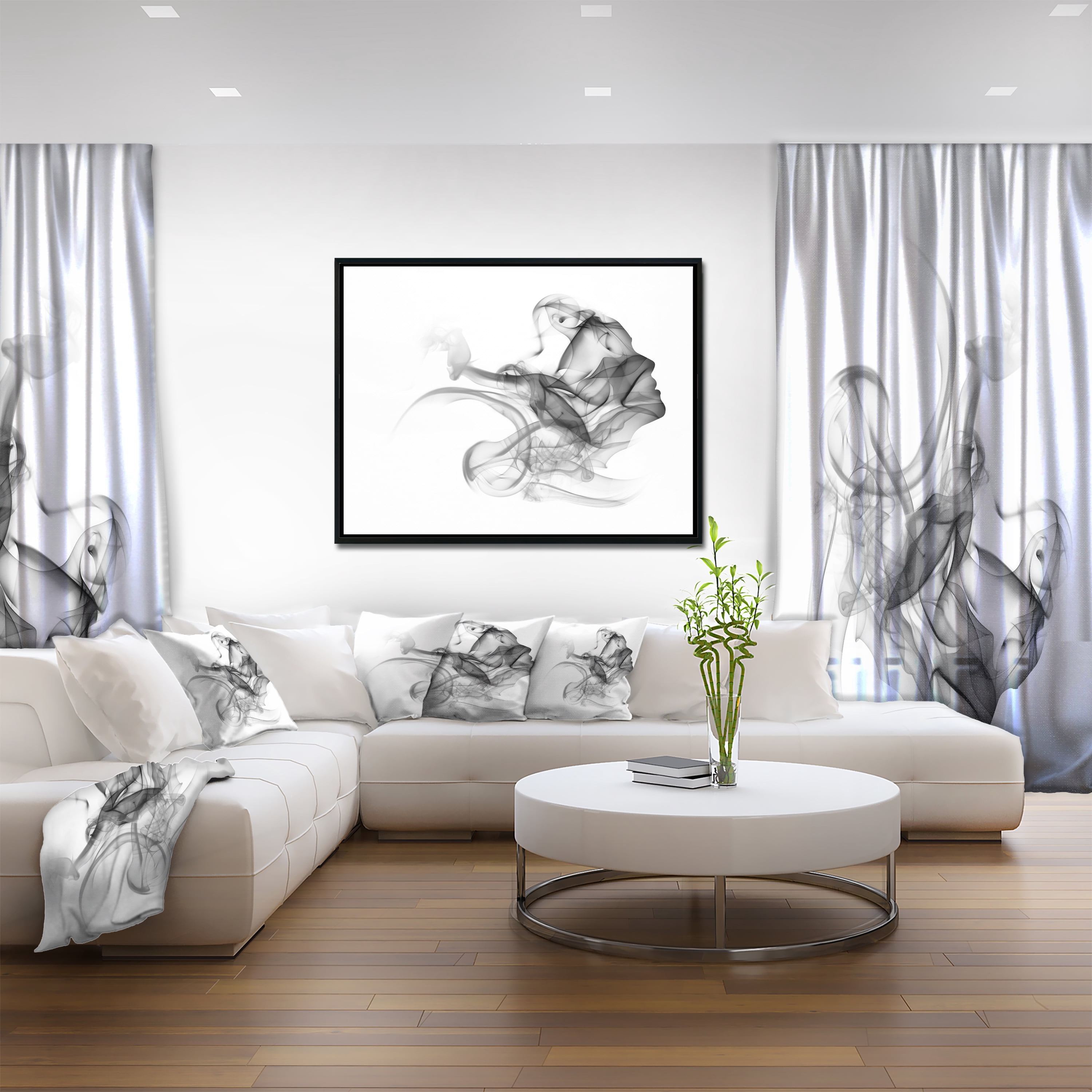 Designart ' Woman and Smoke Double Exposure ' Portrait Framed Canvas Art Print