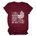 thumbnail image 4 of Camiseta de manga corta para mujer, color burdeos, con cuello redondo, estilo casual chic, talla XL, con estampado blanco, 4 of 6