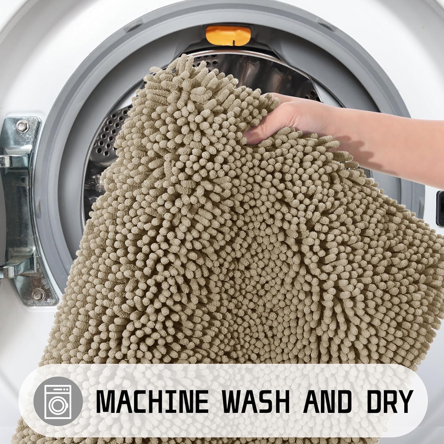 Bathroom Rug Mat, 32'' x 20'', Luxury Chenille Shaggy Bath Rugs, Extra Soft & Thick, Absorbent Water, Non-Slip, Machine Washable, Bath Mats for Bath Floor,Tub and Shower, Camel