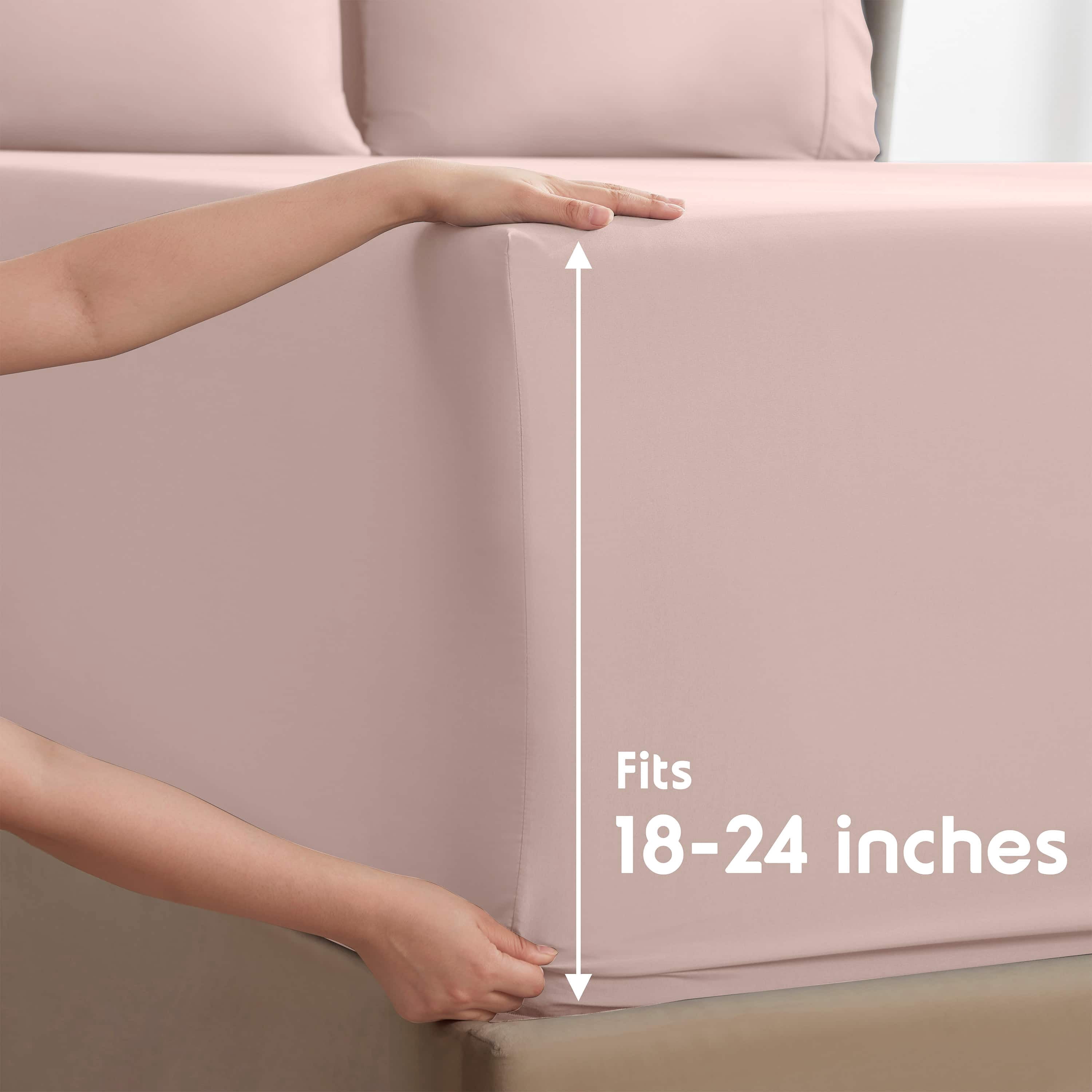 LammaLoe Extra Deep Pocket King Sheets Set, 4 Piece, Fits 18"-24" Mattress, Breathable & Extra Soft Bed Sheets, Peach Beige