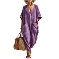 thumbnail image 2 of Jumpsuit for Women - V Neck Jumpsuit Casual Summer Loose Fit Long Pants with Pockets Purple M, 2 of 4