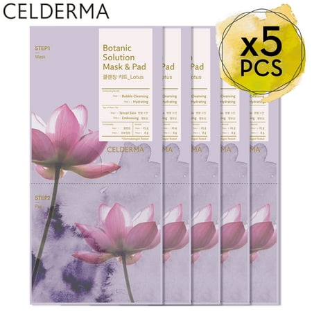 [CELDERMA] Face Mask Pack (5 Sheets), Botanic Solution Cleansing Kit (Lotus), Bubble Cleansing Mask (Step 1) and Hydrating Pad (Step