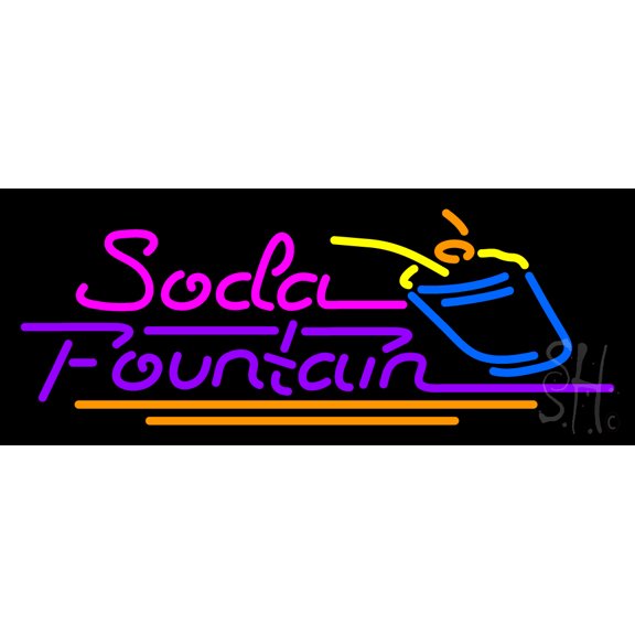 Soda Fountain LED Neon Sign 13 x 32 - inches, Black Square Cut Acrylic Backing, with Dimmer - Bright and Premium built indoor LED Neon Sign for Defence Force.