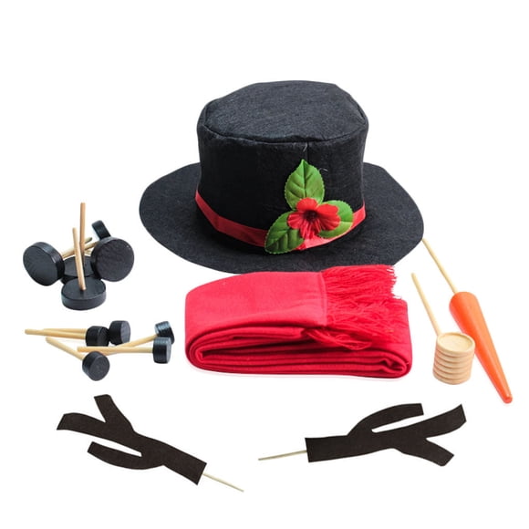 kurtrusly Kit de Décoration Bonhomme de Neige 16 Pcs Accessoires de Fabrication de Bonhomme de Neige Ensemble Chapeau Foulard Yeux Bouche Bouton Nez Accessoires