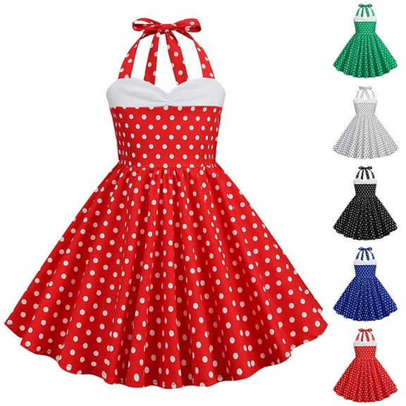 Bovxnpu Summer Toddler Girls Dresses, Kids Casual Dresses, Girl's Summer Neck Hanging Waist Spliced Polka Children's Dress 4-5 Years