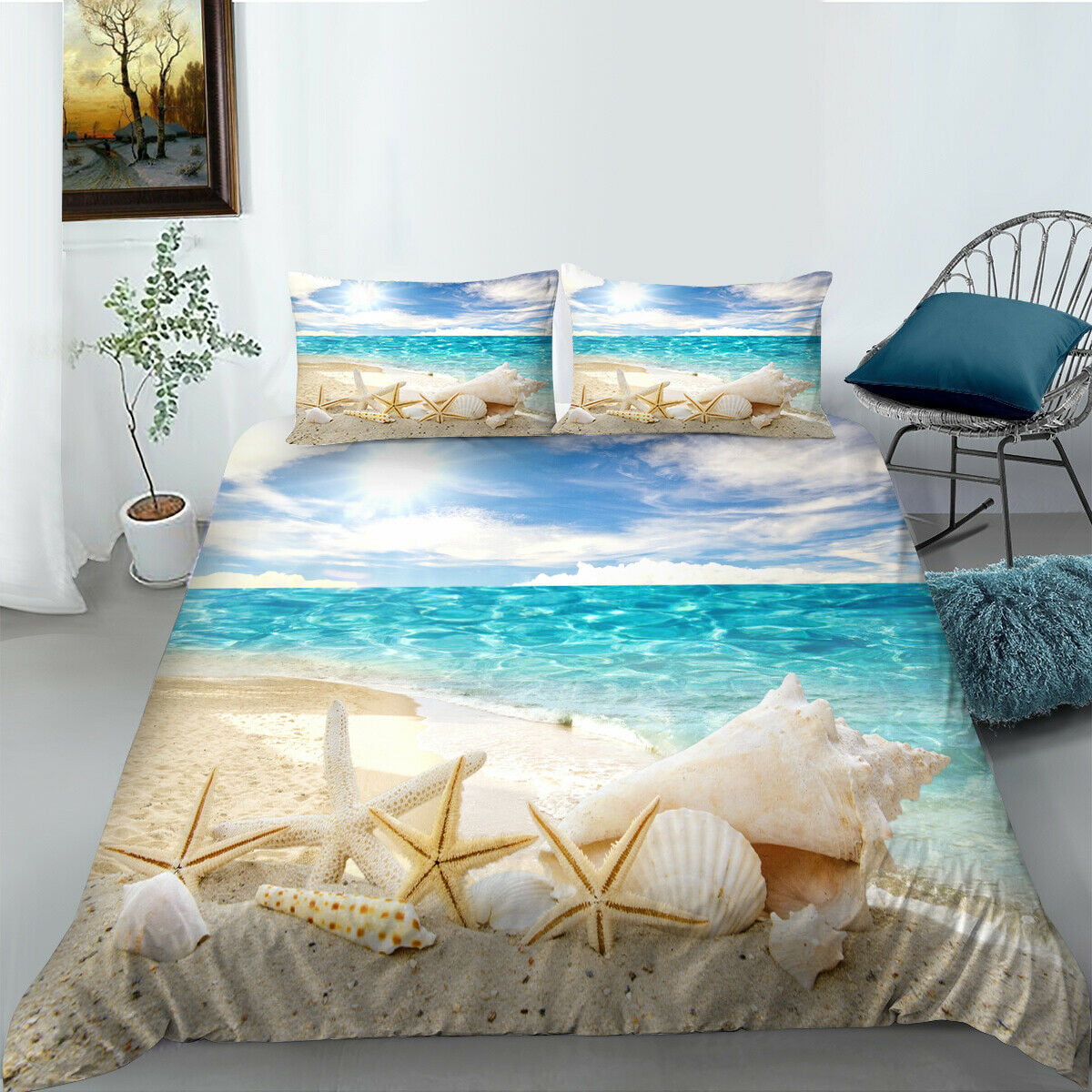 Fashionable Beach Shell Printed Highend Kids Boys Women Bedroom Duvet ...