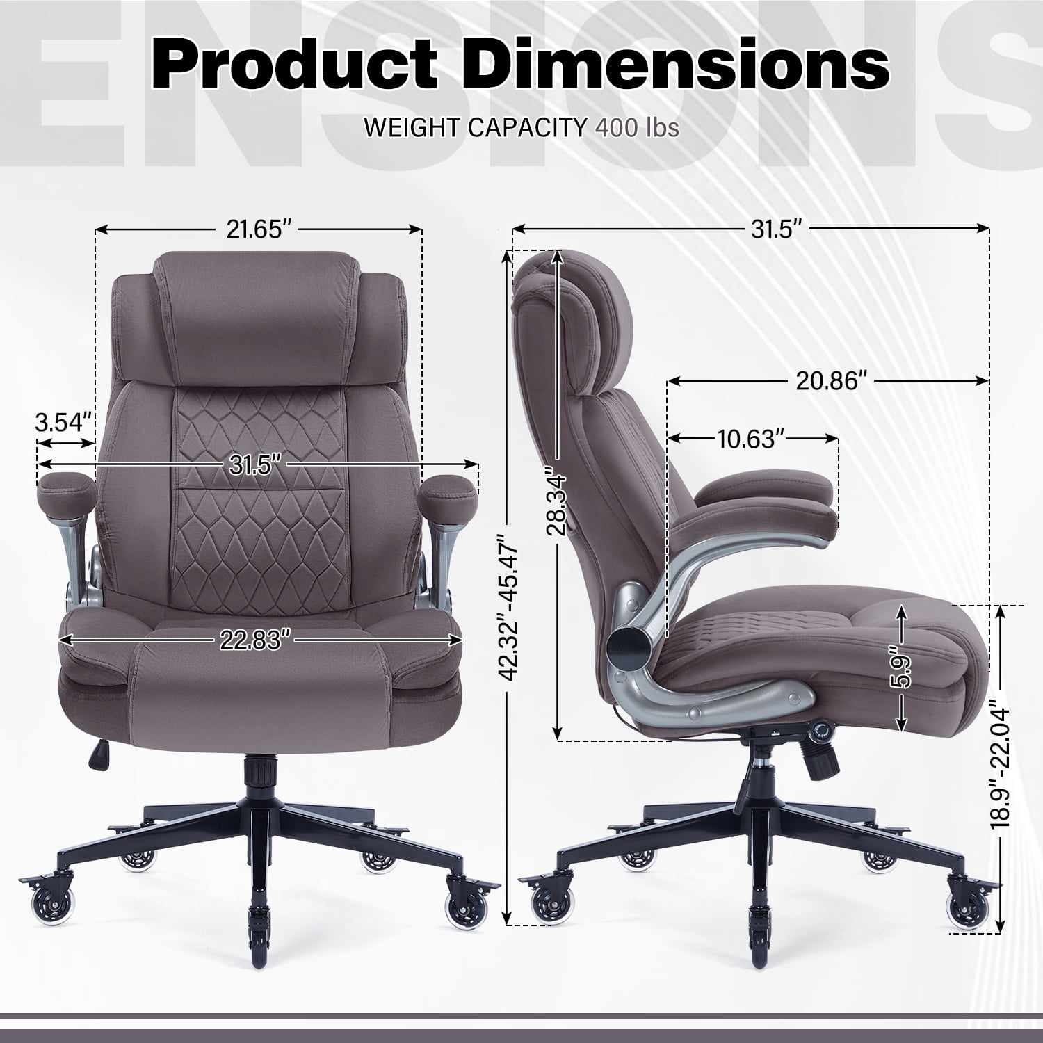 High Back Office Chair with Lockable Wheels, 400lbs Large Fabric Executive Desk Chair, Adjustable Lumbar Support Flip up Arms, Ergonomic Home Office Computer Chair with Storage Pocket, Cocoa