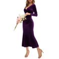 thumbnail image 4 of Bodycon Dresses for Women Long Sleeve Dress Casual Crew Neck Slim Fleece Midi Dresses Dark Purple, 4 of 4