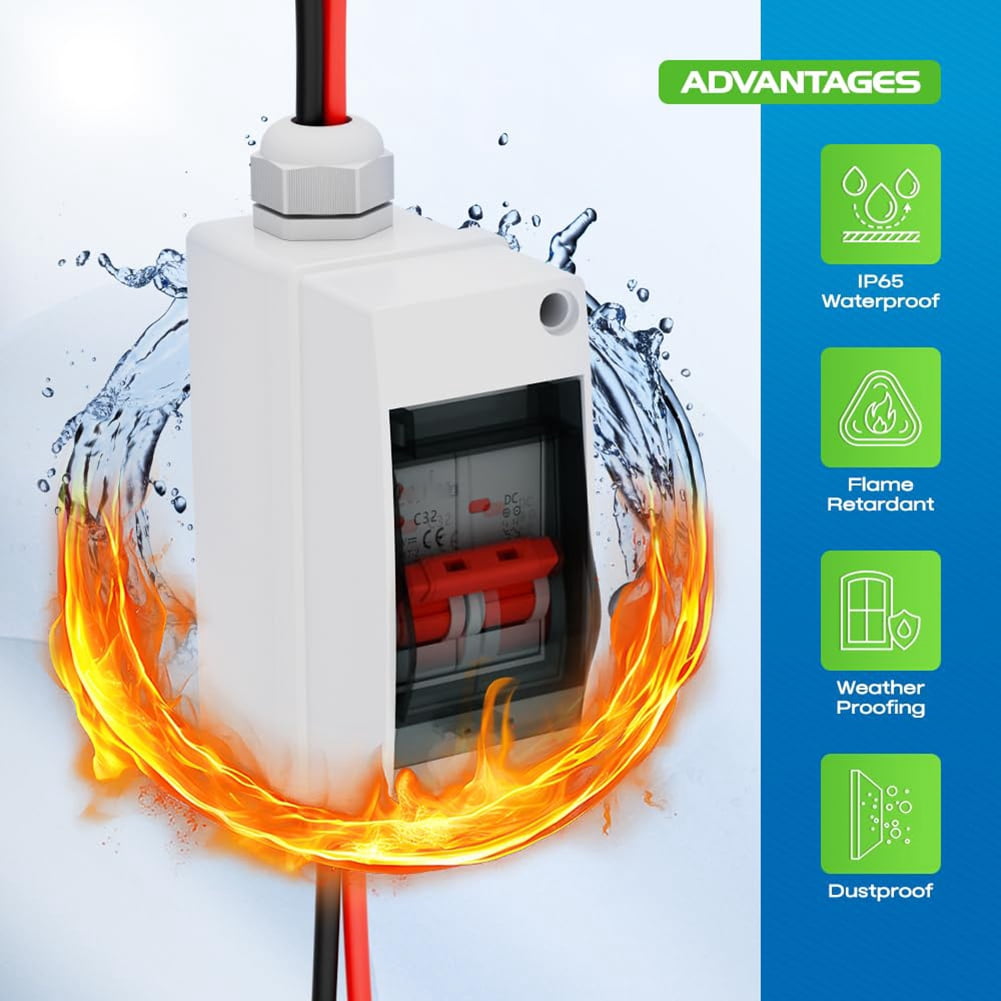 Solar Panel Disconnect Switch, 63A DC 1000V Breaker Box PV Switch with IP65 Waterproof