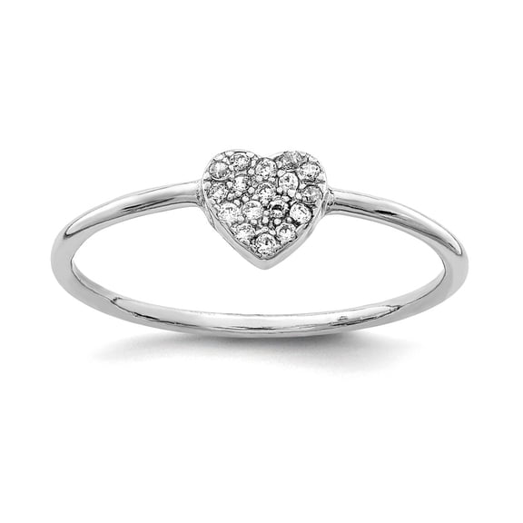 925 Sterling Silver Polished Cubic Zirconia Love Heart Ring Size 8 1.3mm Wide Statement Ring for Women