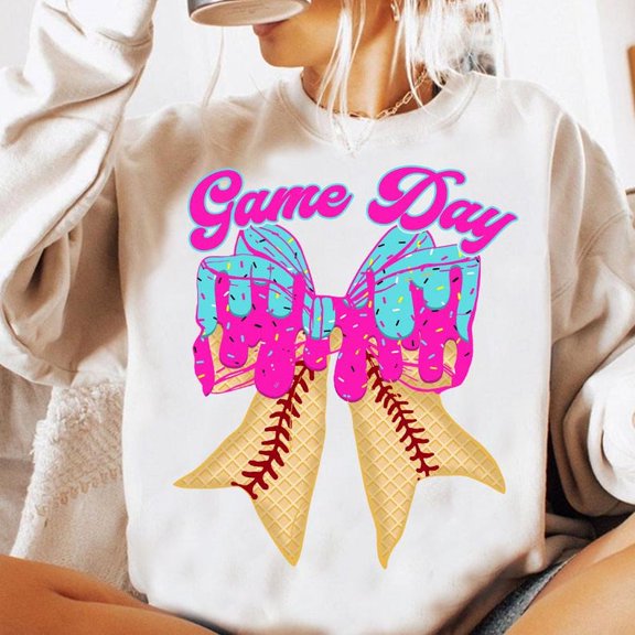 Baseball Drip Game Day Sweatshirt, Coquette Bow Ice Cream Tee, Waffle Drip Baseball Mama Shirt
