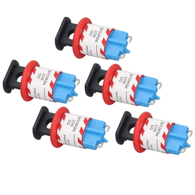 5-Pack Inward-Pin Miniature Insulated Circuit Breaker Lockouts, PA66 Material, 12mm Standard Hole Spacing, for Industrial Power Isolation Areas, Compatible with Single/Multi-Stage Breakers, Button