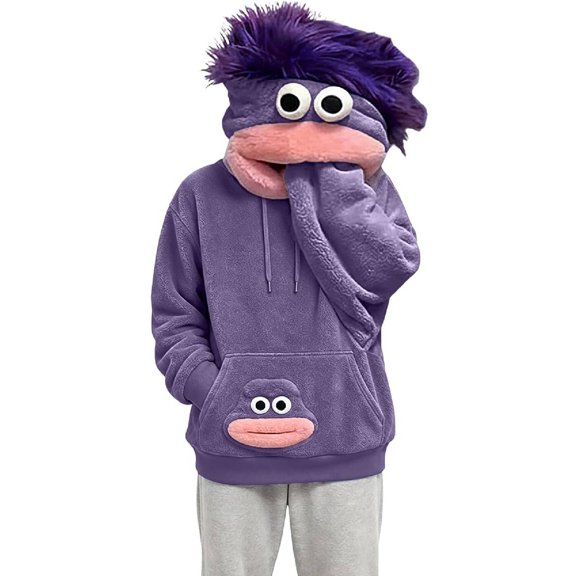Big Mouth Monster Pullover Hoodies Unisex Flannel Hooded Sweatshirt(Purple,3XL)